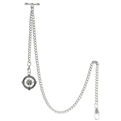 Imagen de TREEWETO Albert Reloj de bolsillo para hombre, 2 ganchos con colgante brújula antigua, barra en T, plata, Antiguo