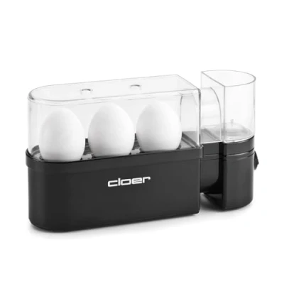 Imagen de Cloer 6020 Cocedor de huevos eléctrico para 3 huevos, bandeja extraíble y portátil, 300 vatios, negro