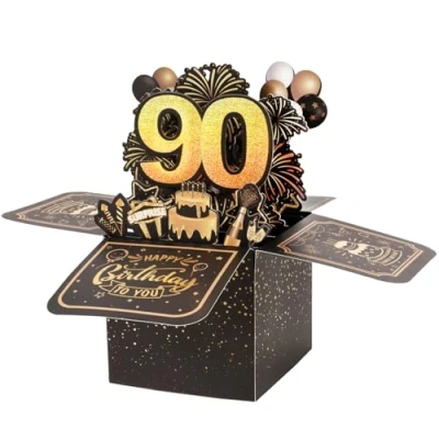 Imagen de BOFUNX Tarjeta de Felicitación Cumpleaños 90 Años Pop Up 3D Emergente Regalo Original Creativo para Feliz a Familias Amigos
