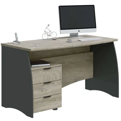 Imagen de Habitdesign Mesa de Despacho con 3 Cajones, Oficina o Estudio, Modelo Stil, Acabado en Gris Antracita y Roble Alaska, Medidas: 136 cm (Ancho) x 67 (Fondo) 74 (Alto)