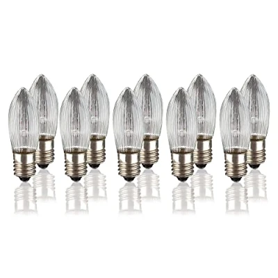 Imagen de hellum 950021 Velas de repuesto para arco, 10 unidades, 8 V, 3 W, árbol Navidad, con 30 puntos combustión, bombillas arco luz E10, 22 lúmenes
