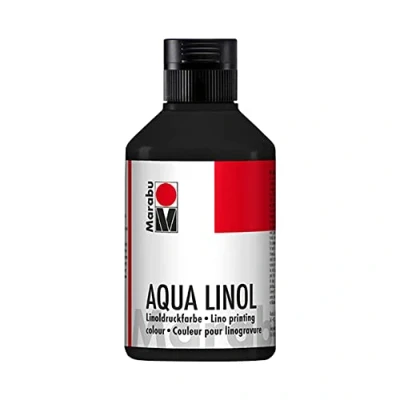 Imagen de Marabu 15100013073 Tinta de linóleo a base agua, resistente los borrones, negra, 250 ml, para todas las técnicas impresión en relieve la escuela, el ocio y gráfica