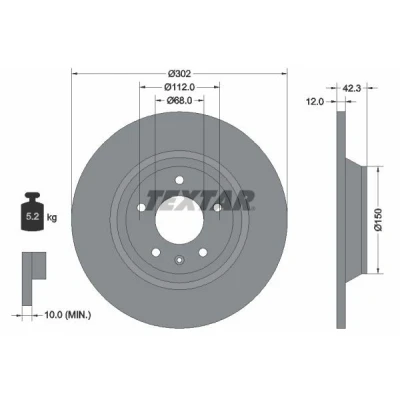 Imagen de TEXTAR PRO 92159503 Disco de freno 302 12 05/06 112 macizo revestido sin perno sujeción rueda, buje rueda AUDI: A6 C6 Avant