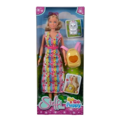 Imagen de Simba 105733533 Steffi Love GoGo Puppy Muñeca de Vestir con un Colorido Vestido Mochila para Perro y (29 cm, a Partir 3 años)