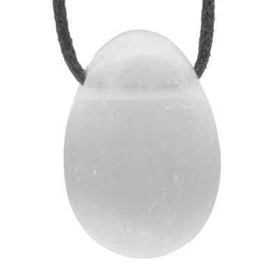 Imagen de Lebensquelle Plus Selenit Colgante de Piedra tambor perforada con correa cuero piedras preciosas, semipreciosa, Selenita.