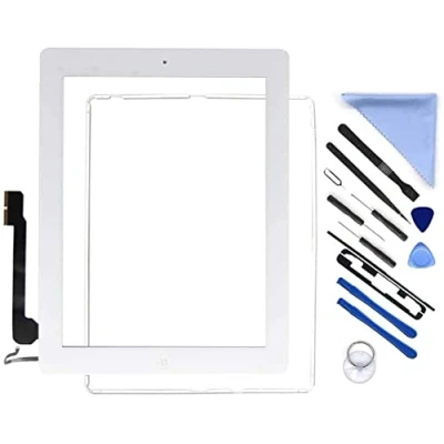 Imagen de Pantalla táctil digitalizador de cristal frontal repuesto para i Pad 4 A1458 A1459 A1460 iPad incluye botón inicio + soporte cámara adhesivo preinstalado juego herramientas