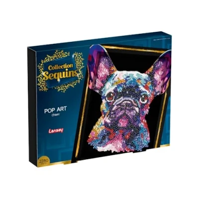 Imagen de COLLECTION SEQUINS Pop Art Perro Crea un Brillante Tablero de Lentejuelas Compartimento Almacenamiento Incluido Actividad Creativa para Adultos y Niños a Partir 14 años