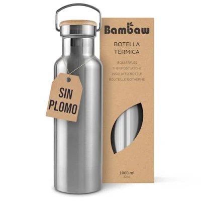 Imagen de Botella De Agua 1l Acero Inoxidable Cantimplora Térmica 1 Litro Sin Bpa Fácil Limpiar Water Bottle Bambaw