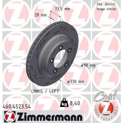 Imagen de ZIMMERMANN 460.4523.54 Disco de freno 330 28 8/5 5 130 ventilación interna, ranurado revestido altamente carbonizado