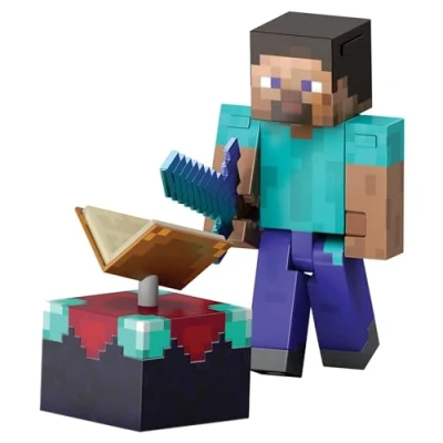 Imagen de Mattel Figura de acción Steve la serie Diamante Minecraft, tres accesorios, diseño coleccionista con un tamaño 14 cm, HXM84