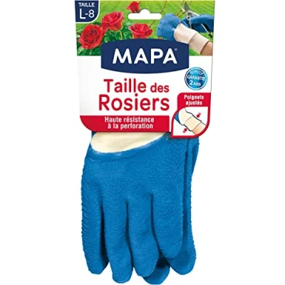 Imagen de Mapa talla de rosas Guantes jardinería látex con textiles, 100% algodón, antiperforación, ideal para la los espinosos, 1 par, azul, L