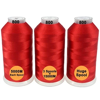 Imagen de New brothread Conjunto de 3 Rojo Colores Poliéster bordado Máquina Hilo Grande carrete 5000M para todas las máquinas