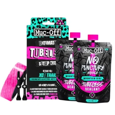 Imagen de Muc Off Ultimate Tubeless Setup Kit Sellador de Neumáticos para Reparación Rueda Bicicleta Tubeless, X Country Incluye Fondo Llanta, Parches, Válvulas y Ruedas