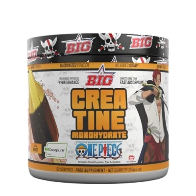 Imagen de BIG Creatina ONE PIECE Monohidratada Creapure Edición Exclusiva con 12 Tazos Coleccionables Rendimiento Físico, Recuperación Materia Prima Premium (250g, Fresh Rocket)