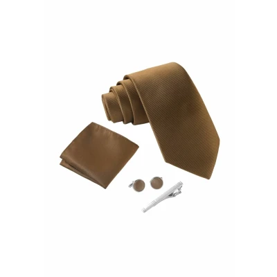 Imagen de Massi Morino Corbatas de hombre Marrón y pañuelos con gemelos, clip corbata set Brown Accesorio traje modernas para boda
