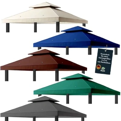 Imagen de freigarten.de Techo de repuesto para cenador, 3 x metros, resistente al agua, material: Panamá PCV Soft 370 g/m², extra fuerte, modelo 1 (verde)