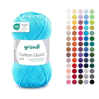 Imagen de Gründl Wolle Cotton Quick Uni hilo para tejer y ganchillo, 100% algodón, 1 ovillo de 50 g/125 m, ganchillo/tejer, color azul agua)