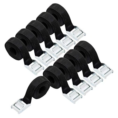 Imagen de Amazon Basics Correa de Amarre, 2.5 m Largo, 25 mm Ancho, Capacidad Carga 150 Kg, DIN EN 12195 2, Paquete 10, color Negro
