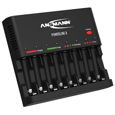 Imagen de ANSMANN Cargador de pilas recargables Powerline 8 universal con ranuras Estación carga rápida para AA AAA y puerto USB