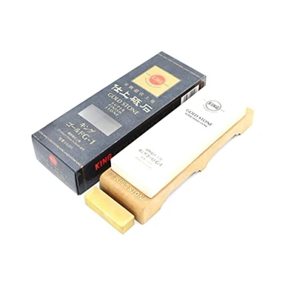 Imagen de piedra de afilar japonesa King Gold Stone G 1 grano #8000 con base antideslizante estabilidad, ultrafino, acabado afeitar y pulido Espejo, Nagura incluida