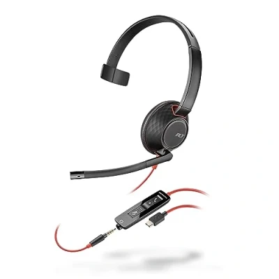 Imagen de Auricular Poly Blackwire 5210 con cable (Plantronics), Micrófono de brazo flexible cancelación ruido, Diseño monoaural, Conexión A PC o teléfono móvil mediante USB C, conector 3,5 mm