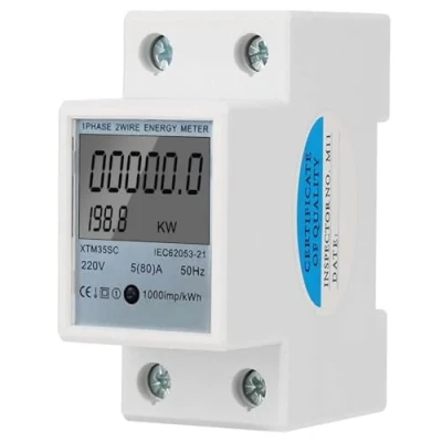Imagen de DEWIN Medidor de Consumo Electrico, Electrico DIN 220V 5 (80) a Digital Monofásico 2 Cables 2P Eléctrico Carril Electrónico KWh