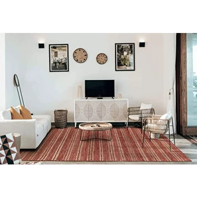 Imagen de HAMID Alfombra Yute Lana Olivia, y Yute, Tejida a Mano para Salon, Dormitorio, Sala de Estar Color Rojo Natural, (160x230cm)