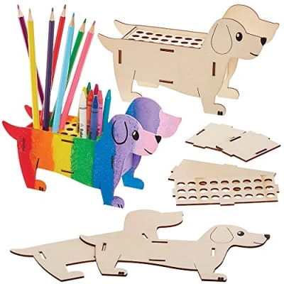Imagen de Baker Ross FX689 Lapicero perro salsicha para lápices y ceras de madera Pack 3, Kits manualidades niños