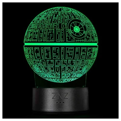 Imagen de ZNZ 3D LED ilusión Luz de noche, Lámpara Tres patrones y 16 colores decoración Cambio Regalos perfectos para niños Mujer Hombres dia del padre (6 Death Star)