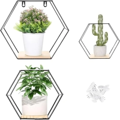 Imagen de Liesun Juego de 3 estanterias, baldas Pared hexagonales, estanteria casita para baño