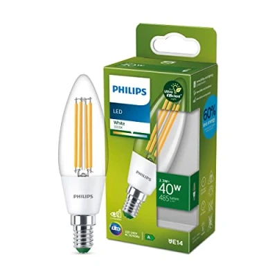 Imagen de Philips Lighting Bombilla Led Ultraeficiente filamento 2,3w (Eq. 40w) E14 vela, Luz Cálida (3000K) Et. Energética A