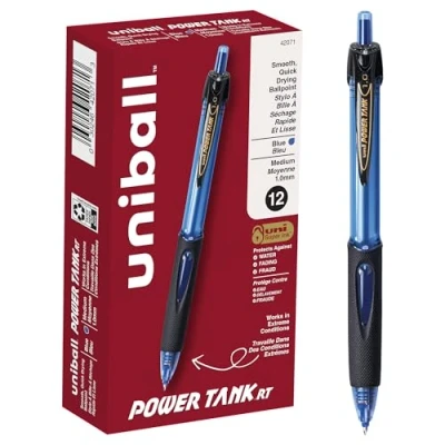 Imagen de uni ball Power Tank Bolígrafos retráctiles de punta media, 1 mm, azul, paquete 12