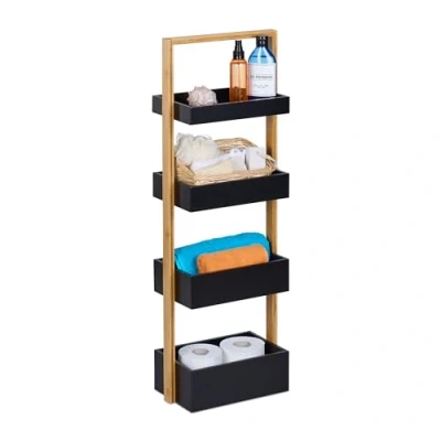 Imagen de Relaxdays Estantería de Pie para Baño, 4 Baldas, Mueble WC y Cocina, Bambú MDF, 88 x 30 18 cm, Natural Negro
