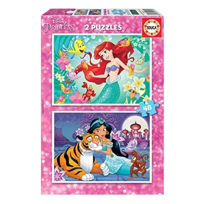 Imagen de Educa Set de 2 Puzzles Infantiles con 48 Piezas cartón Ariel y Jasmin, Disney. A Partir 4 5 6 años (18213)