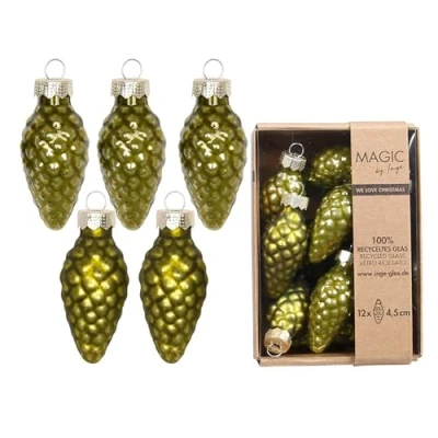 Imagen de adornos para árbol de Navidad, 4,5 cm, cristal, 12 unidades, mate y brillante, bolas Navidad color verde oliva
