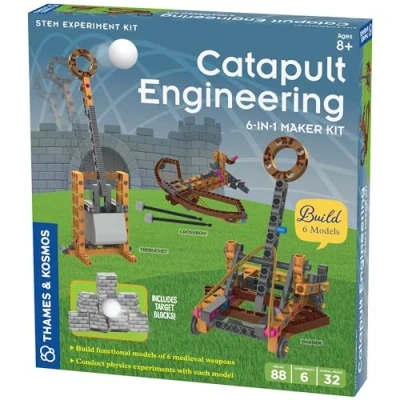 Imagen de Thames &amp; Kosmos Catapult Engineering STEM Maker Kit, construye 6 modelos de máquinas medievales únicas, explora la física mecánica, incluye bolas espuma seguras y proyectiles punta suave,
