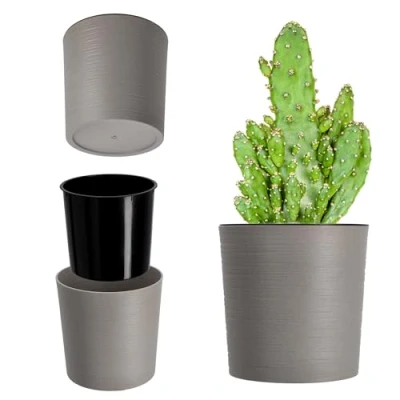 Imagen de KADAX maceta con virutas de madera, elegante incrustación, maceta, macetero, protector para salón, oficina (30 cm, gris)