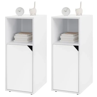 Imagen de WOLTU 2X Mesita de Noche Estrecha, Mesa Auxiliar con 1 Compartimiento Abierto y Puerta, Estante Ajustable, 25x35x62 cm, Mesilla para Dormitorio Salón, Blanco, NTS16ws 2