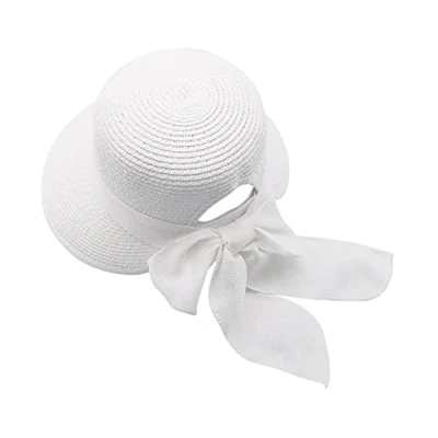 Imagen de Carnavalife Sombrero de Paja Playa para el Sol, Pamela Verano Mujer UPF 50 Ala Ancha Plegable (Blanco)