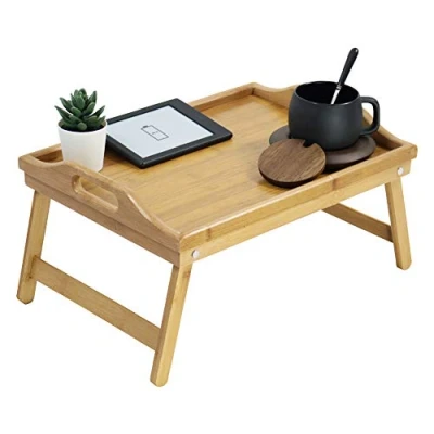 Imagen de KKTONER Bandeja de bambú para Cama con Patas Plegables, portátil Servir, Aperitivos, Desayuno, Mesa Cama, Dibujo (40)