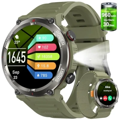 Imagen de Reloj Inteligente Hombre, W50Pro Smartwatch Hombre con Llamadas Bluetooth, Linterna y Brújula,120+ Modos Deportivos, Impermeable IP68 Monitores de Actividad iOS Android