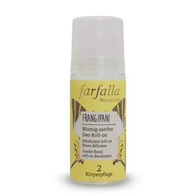 Imagen de farfalla Frangipani desodorante roll on de 50 ml, suave con flores sin aluminio ni alcohol, cosmética natural 100% certificada, en barra fragancia sensual, vegano