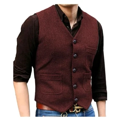 Imagen de Solovedress chaleco de traje lana clásico para hombre, formal ajuste regular, bodas, granate, XL