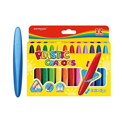 Imagen de Ceras de Colores para Niños Caja 12 Forma Triangular Resistentes y Fácil Afilado Diseño Ergonómico Ideal Dibujar Material Escolar Keyroad