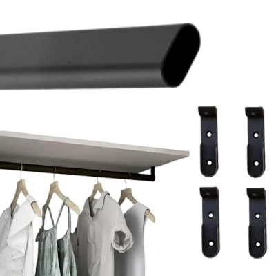 Imagen de EVOTRADE Barra ovalada de 2 metros para armario o guardarropa, fabricada en Italia, pintada con polvo, metros, 4 soportes laterales color gris metálico