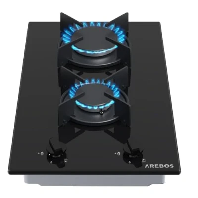 Imagen de Arebos Placa de Gas Natural Cocina Vitroceramica 2 fuegos Incluye rejilla y piloto seguridad Encimera