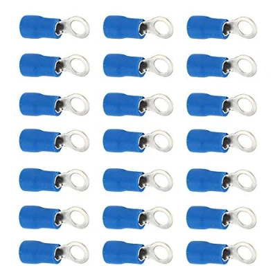 Imagen de Mintice 100 X Azul Cobre Anillo a Tope Aislado Conectores Terminales Calibre 14 16 AWG Rizar Alambre Cable Eléctrico Engarzado Crimpadora Inalámbrico Impermeable M5