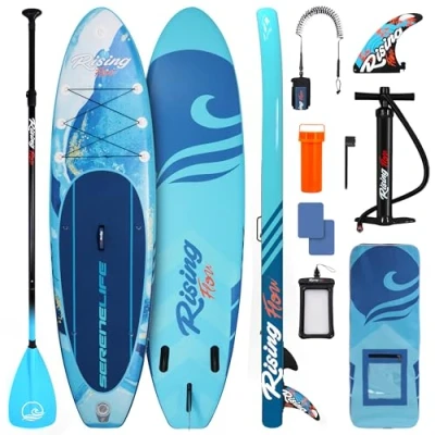 Imagen de SereneLife tabla Paddle surf hinchable, board, Cubierta antideslizante, Aleta inferior para remar, Estuche guardar, Barco de pie jovenes y adultos