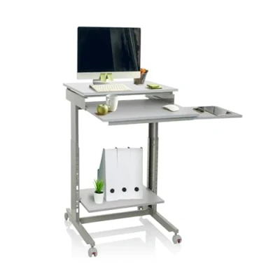 Imagen de hjh OFFICE 830021 Mesa Portátil Ordenador Workstation Gris, Escritorio de Pie Auxiliar con Ruedas, Mesita Regulable Altura 71,5 107,5 cm, pequeño