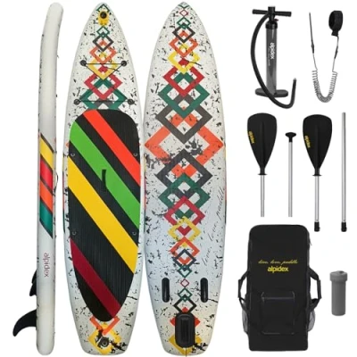 Imagen de ALPIDEX Tabla Hinchable Surf Stand Up Paddle Board 320 x 76 15 cm ISUP Peso Máximo 130 kg Sup Ligero Estable Juego Completo, Color:Blanco